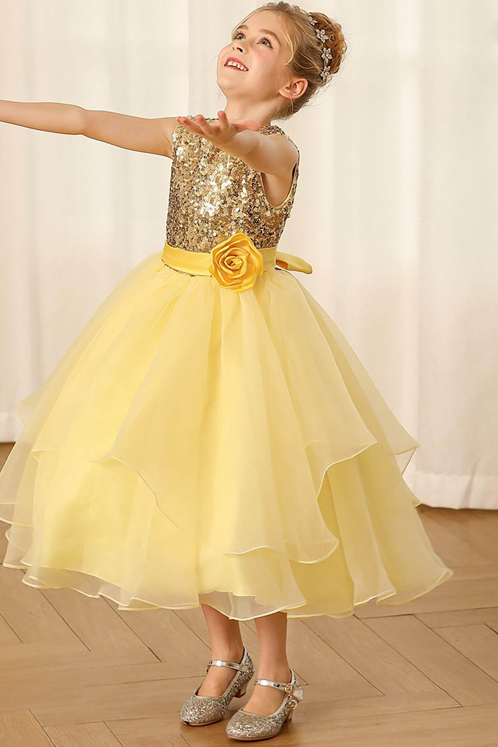 A-Line Floor Length Tulle Sequined Flower Girl Dress CF0281 - COCOMELODY